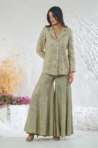 Green georgette kurta set