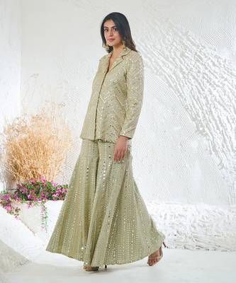 Green georgette kurta set 3