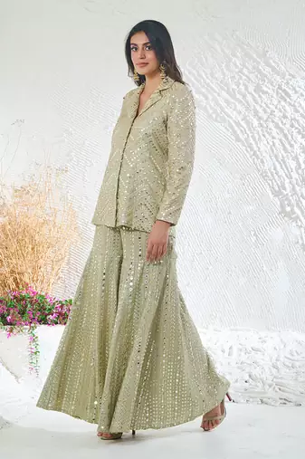 Green georgette kurta set