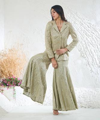 Green georgette kurta set 4