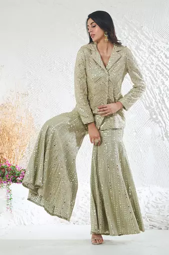 Green georgette kurta set