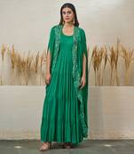 Green georgette dress with cape