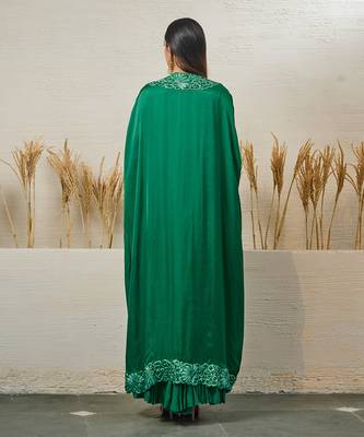 Green georgette dress with cape 5