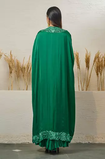 Green georgette dress with cape