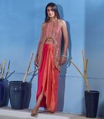 Ombre peach and red top with skirt