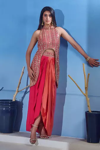 Ombre peach and red top with skirt