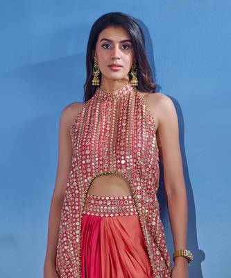 Ombre peach and red top with skirt 3