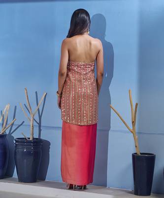 Ombre peach and red top with skirt 4