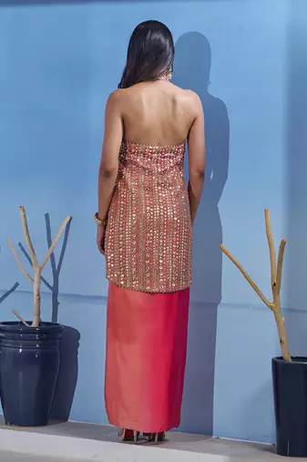 Ombre peach and red top with skirt