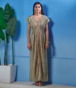 Green georgette kaftan gown