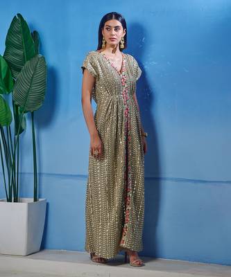 Green georgette kaftan gown 2