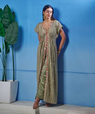 Green georgette kaftan gown 3