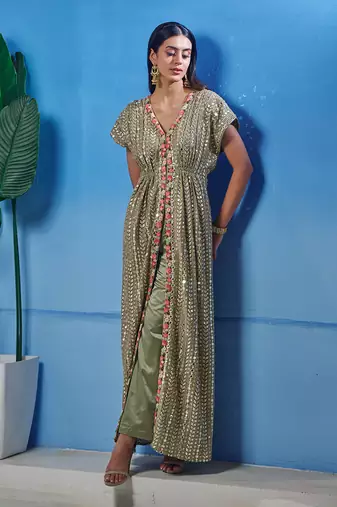 Green georgette kaftan gown