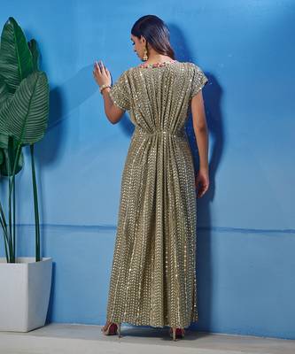 Green georgette kaftan gown 4