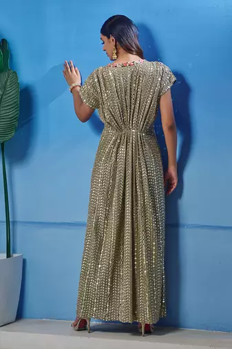 Green georgette kaftan gown