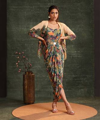 Kaira embellished drape dress set 1