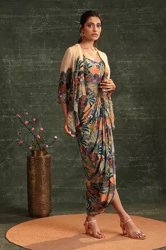 Kaira embellished drape dress set