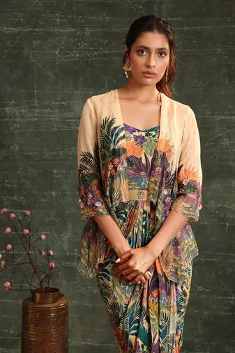 Kaira embellished drape dress set
