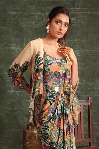 Kaira embellished drape dress set