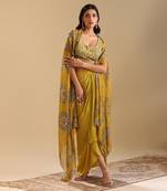 Eraya emblished drape skirt set with cape