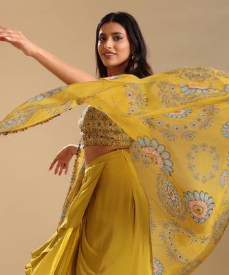 Eraya emblished drape skirt set with cape 3