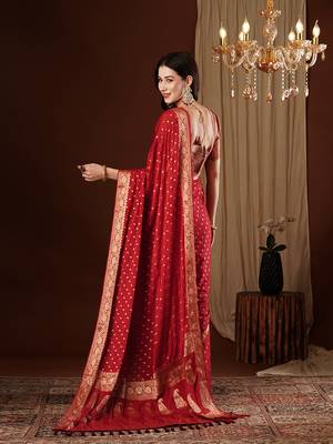 Maroon zari butti work design chiffon saree traditional saree with blouse 3