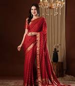 Maroon zari butti work design chiffon saree traditional saree with blouse