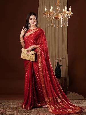 Maroon zari butti work design chiffon saree traditional saree with blouse 4