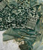 pure glass tissue silk Fabric With handwork golden latkan lace With Stitched Blouse (40 Size)