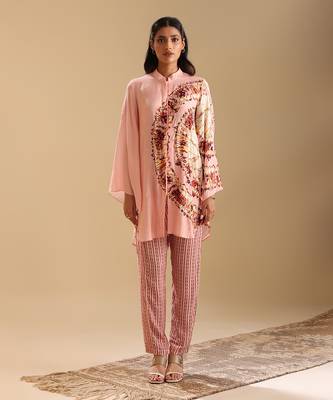 Pink cotton silk naqsh embellished co-ord set 1