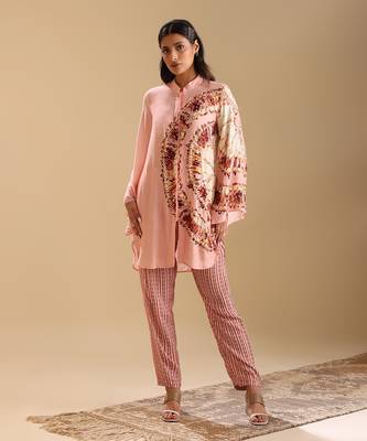 Pink cotton silk naqsh embellished co-ord set 2