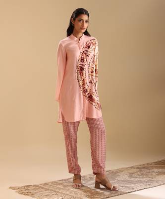 Pink cotton silk naqsh embellished co-ord set 3