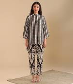 Black and white cotton linen naqsh embellished co-ord set