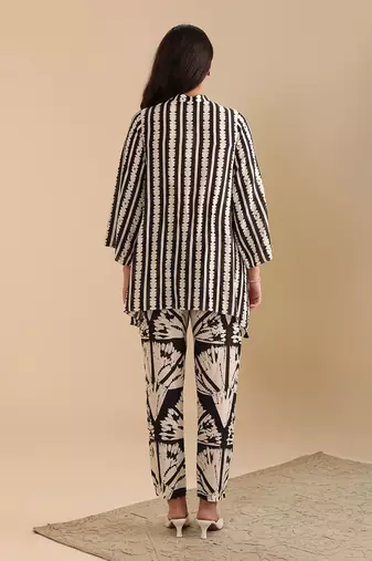 Black and white cotton linen naqsh embellished co-ord set