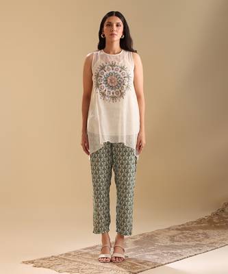 Off white.green net eraya applique co-ord set 1