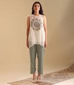 Off white.green net eraya applique co-ord set