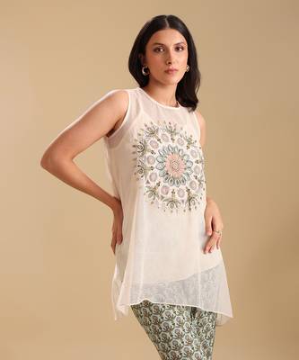 Off white.green net eraya applique co-ord set 4