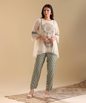 Off white.green net eraya applique asymmetric co-ord set 2