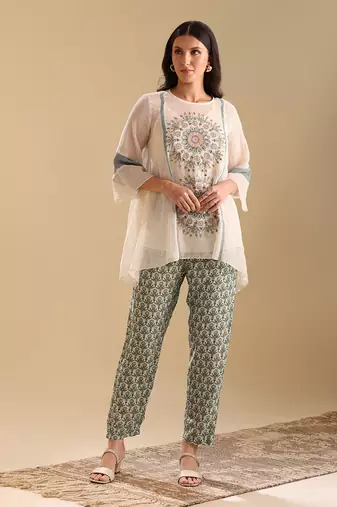 Off white.green net eraya applique asymmetric co-ord set
