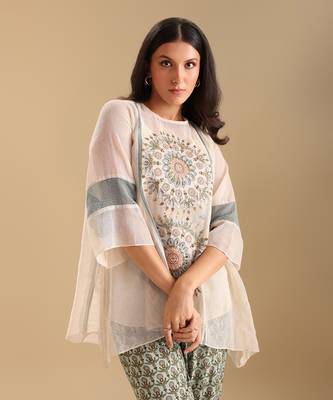 Off white.green net eraya applique asymmetric co-ord set 3