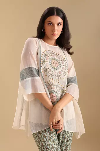 Off white.green net eraya applique asymmetric co-ord set