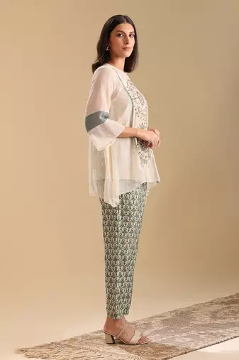 Off white.green net eraya applique asymmetric co-ord set