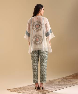 Off white.green net eraya applique asymmetric co-ord set 5