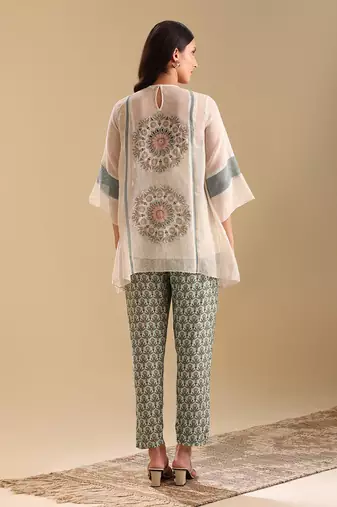 Off white.green net eraya applique asymmetric co-ord set