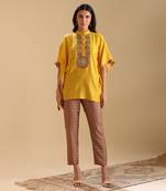 Yellow  chanderi eraya embellished kaftan set