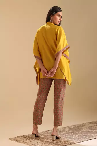 Yellow  chanderi eraya embellished kaftan set