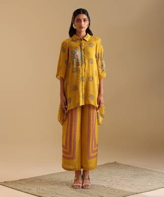 Yellow  cotton silk eraya embellished co-ord set 1