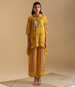 Yellow  cotton silk eraya embellished co-ord set