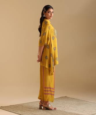 Yellow  cotton silk eraya embellished co-ord set 4