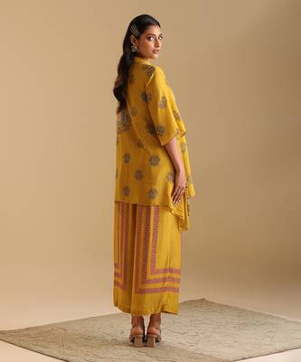 Yellow  cotton silk eraya embellished co-ord set 5